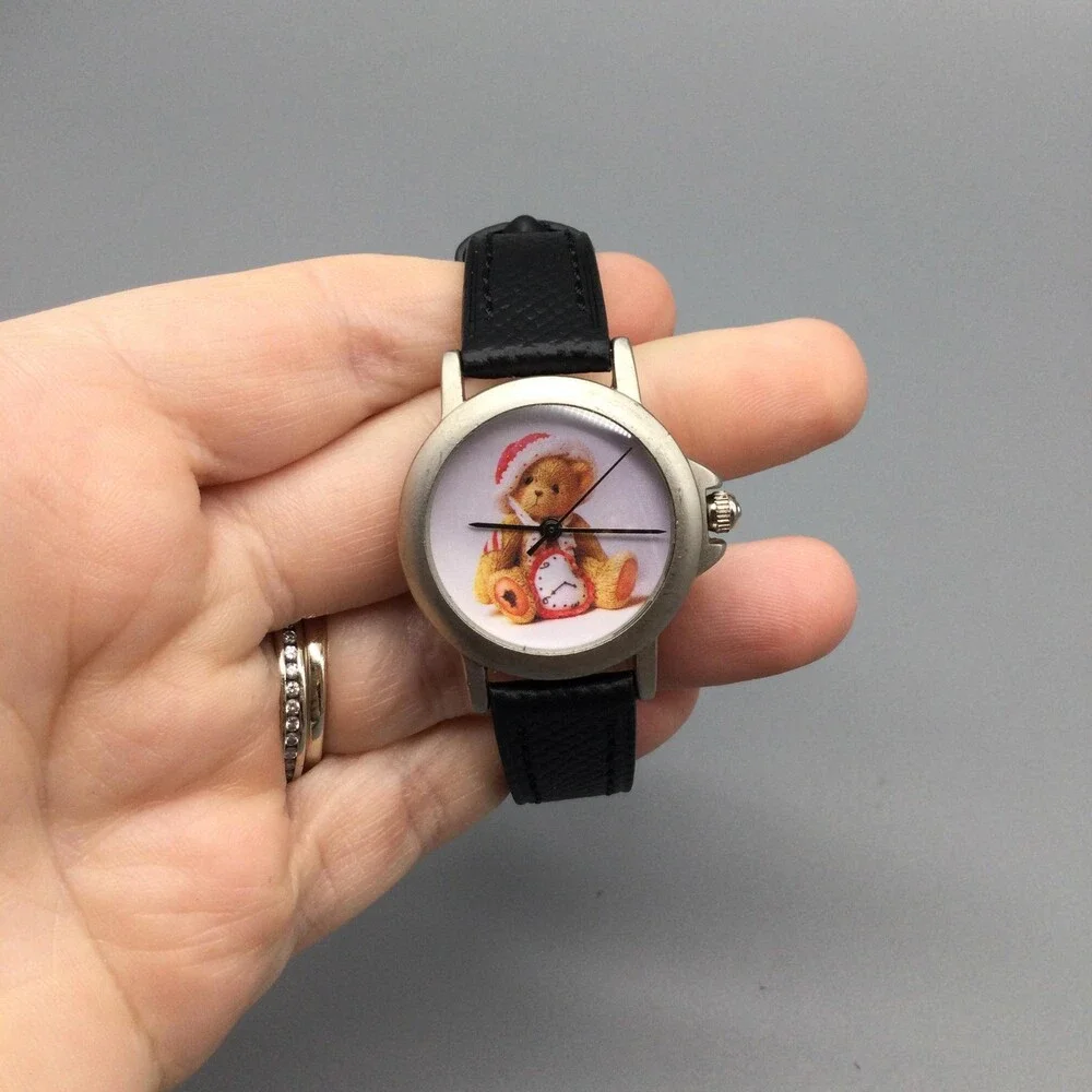Cherished Teddies Val Womens Watch 29mm Black Strap Silver Tone New Battery 1999